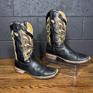 Vintage Mexican Western Cowboy Boots Lizard Embossed Black Men’s US 9.5
